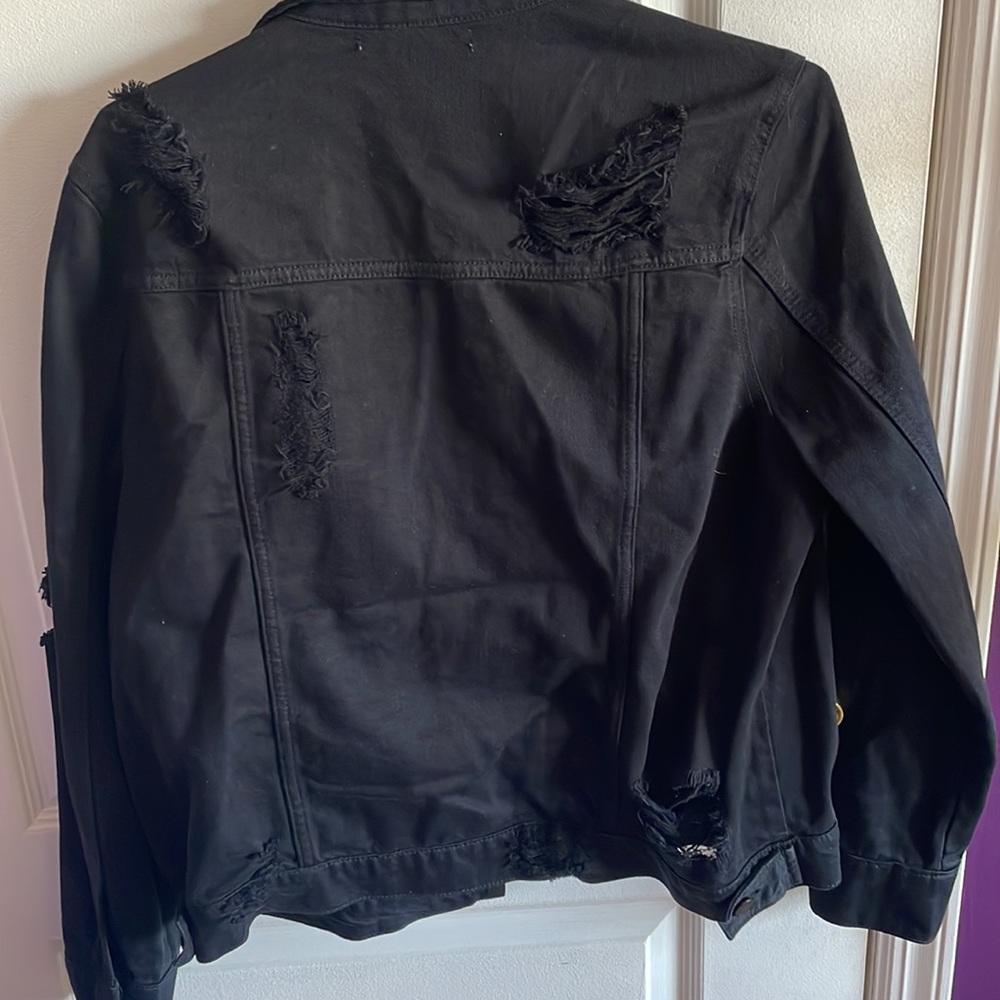 Refuge Distressed/Ripped Black Denim Jacket - Picture 5 of 5